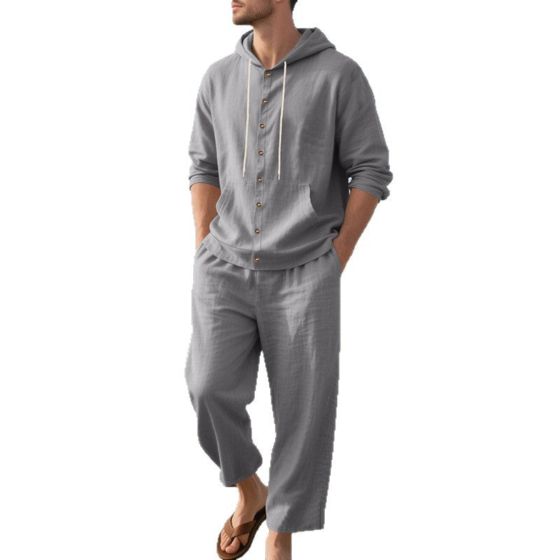 Herren lässiger Kapuzenanzug aus atmungsaktivem Material mit praktischer Knopfleiste und elastischem Bund EB