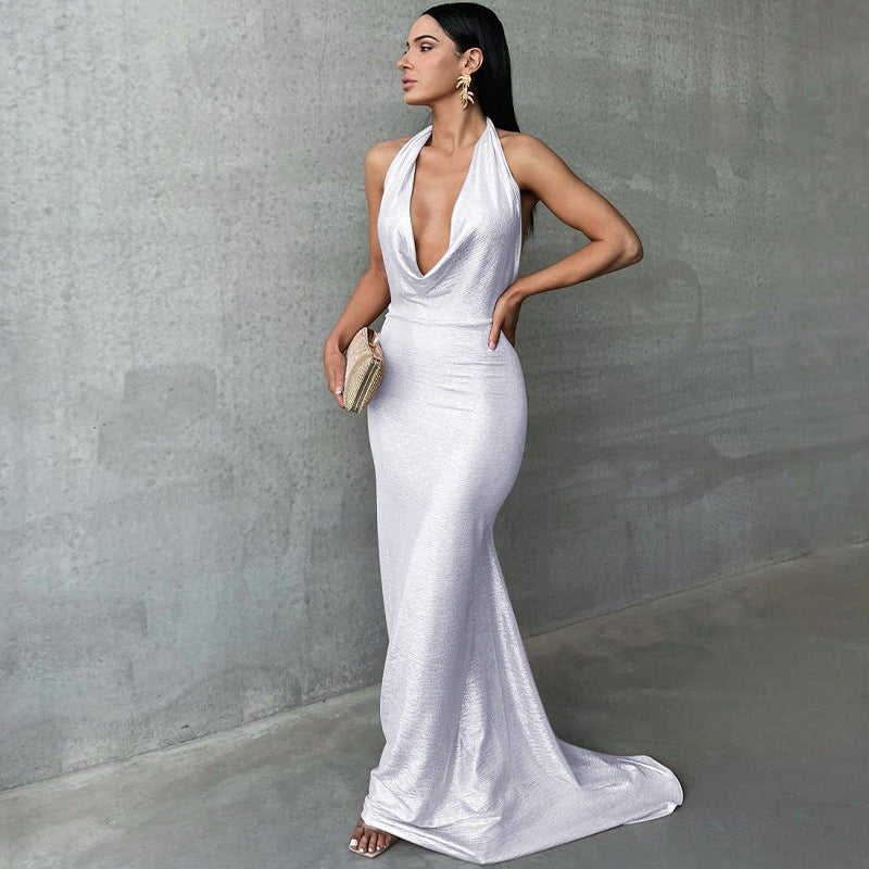 Damen Elegantes Wickelkleid mit tiefem V-Ausschnitt und schimmerndem Finish EB