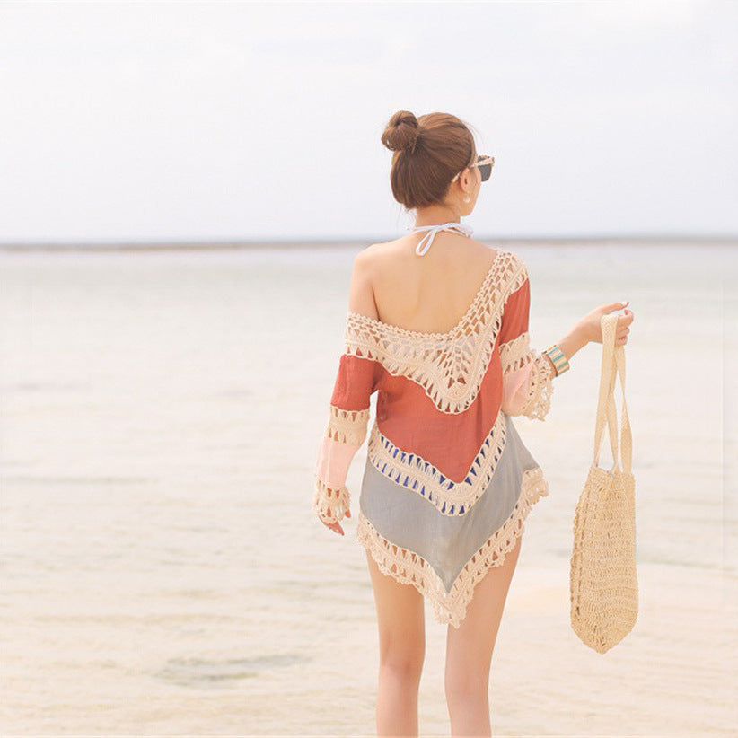 Damen Strandtunika mit elegantem Häkelbesatz und offenem Rückenausschnitt EB