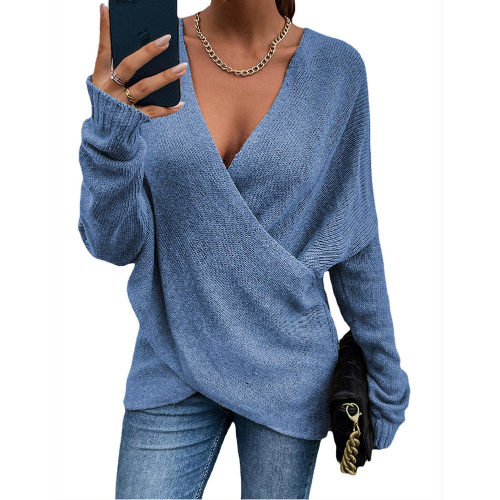 Damen Oversize Strickpullover mit V-Ausschnitt und lässigem Look EB