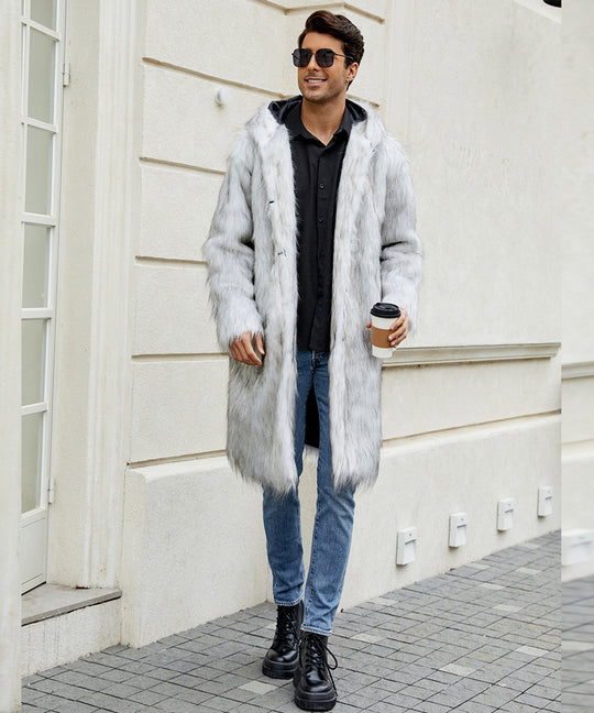 Herren Elegant gefütterter Mantel mit Kapuze EB