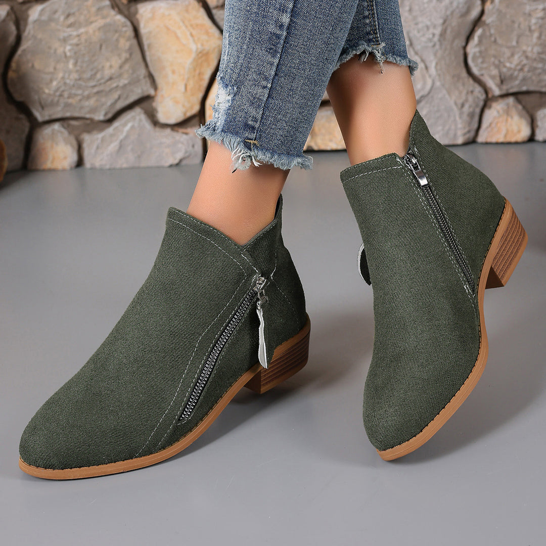 Damen elegante Stiefeletten mit modischer Reißverschluss-Applikation EB