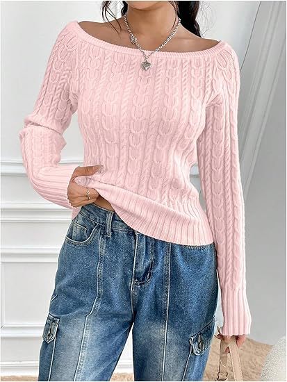 Damen Strickpullover mit elegantem Zopfmuster und italienischem Rundhalsausschnitt EB