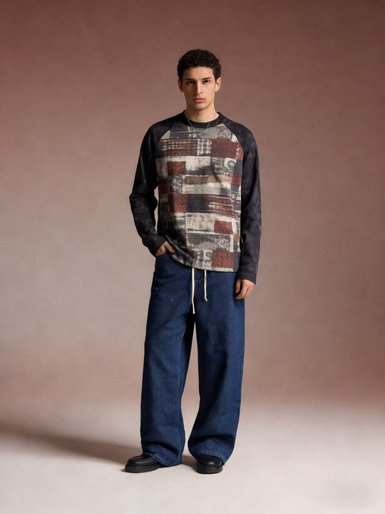 Herren lässiges Sweatshirt mit grafischem Print und Raglanärmeln EB