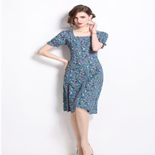 Damen Midikleid mit floralem Druck und seitlichem Schlitz EB