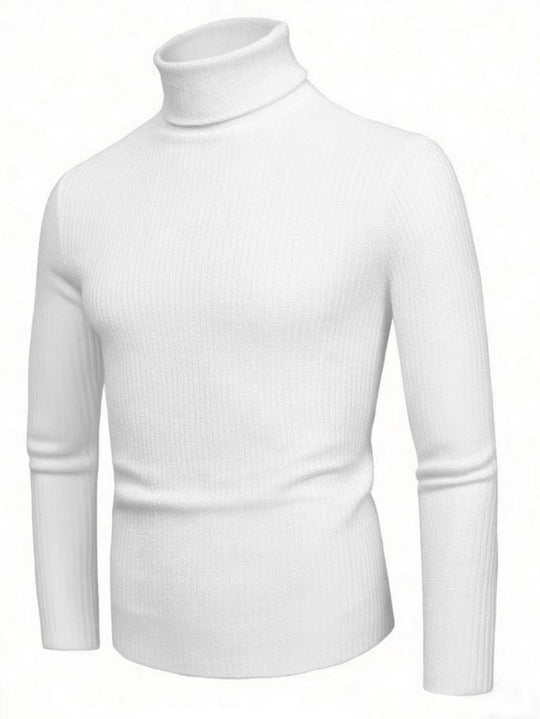 Damen eleganter Strickpullover mit hohem Kragen und feiner Rippenstruktur EB