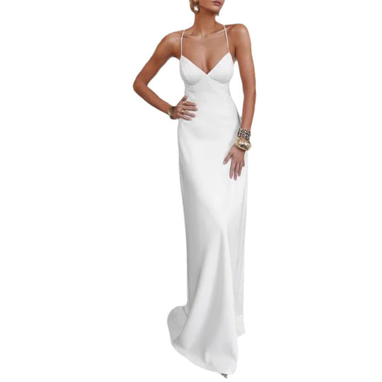 Damen Elegantes Abendkleid mit tiefem V-Ausschnitt und schulterfreien Trägern EB