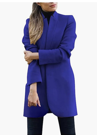 Damen nan taillierter Longblazer-Mantel mit Stehkragen und verdeckter Verschlussleiste EB