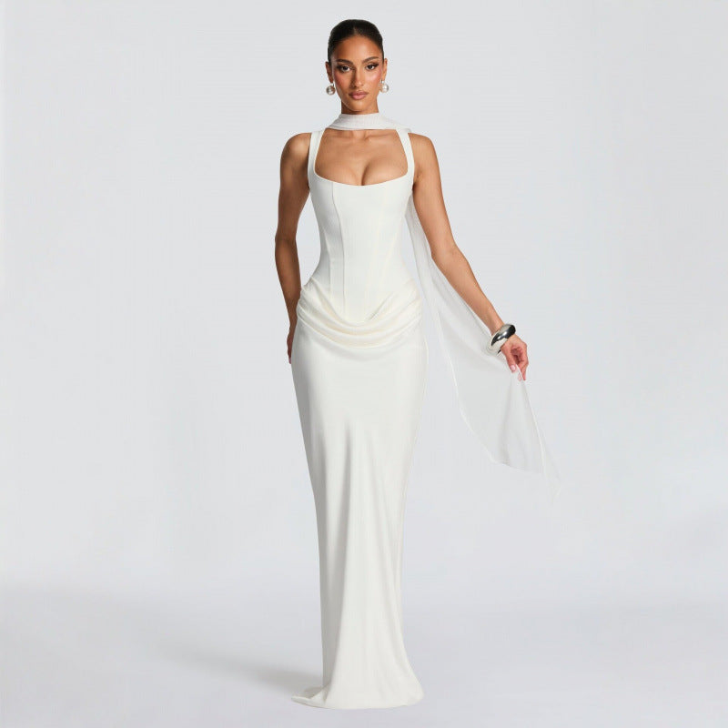 Damen Elegantes Maxi-Kleid mit raffinierten Drapierungen EB