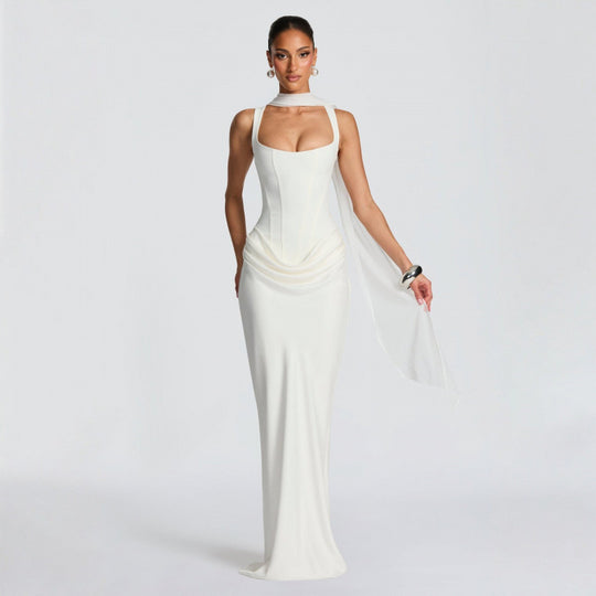Damen Elegantes Maxi-Kleid mit raffinierten Drapierungen EB