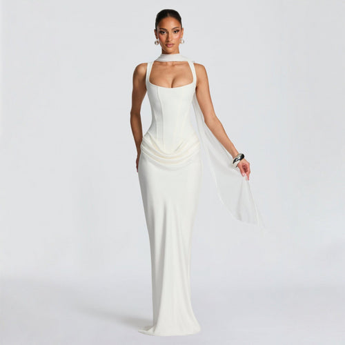 Damen Elegantes Maxi-Kleid mit raffinierten Drapierungen EB