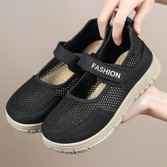 Damen modische Slip-On Freizeitschuhe mit verstellbarem Klettverschluss und atmungsaktiver Netzstruktur EB