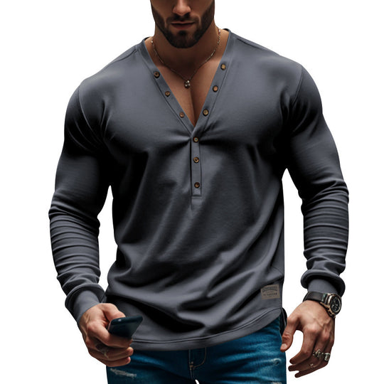 Herren Langarm-Henley-Shirt mit modischem Knopfdesign EB