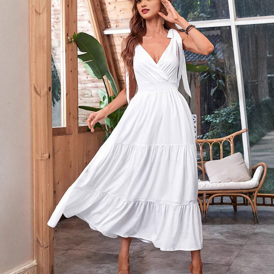 Damen Maxikleid mit schickem V-Ausschnitt und Rüschendetail EB