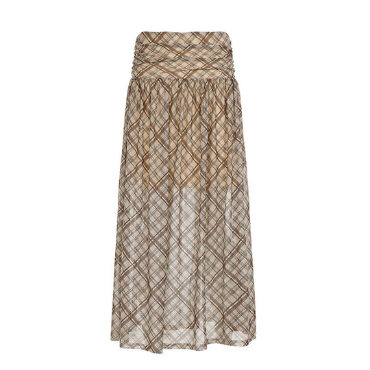 Damen Maxirock mit elastischer Taille und raffiniertem Karomuster EB