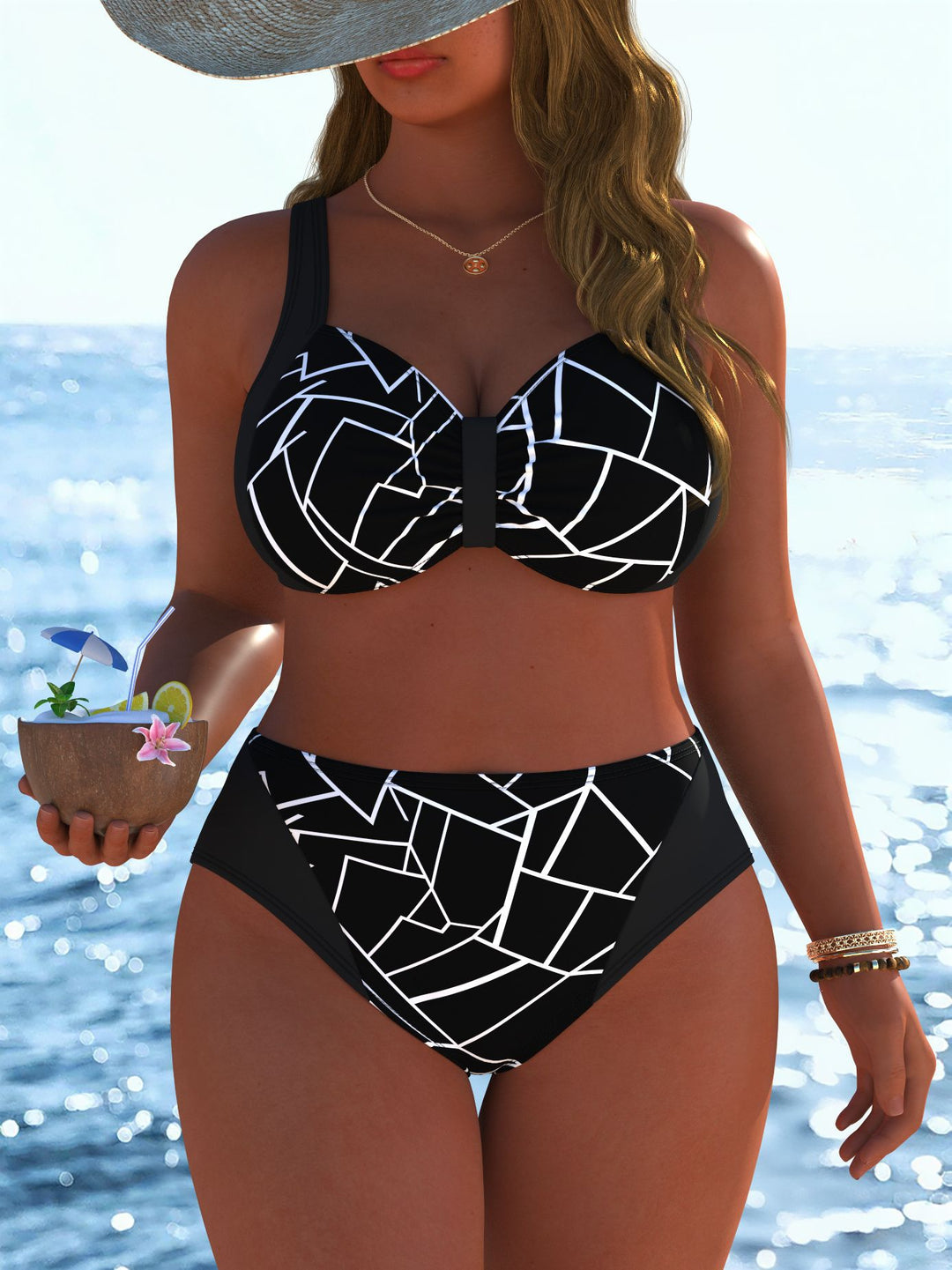 Damen Bikinis mit festem Halt und modischen Mustern EB