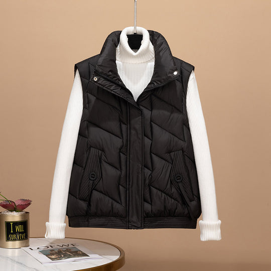 Damen Modische und funktionale Steppjacke mit hohem Kragen und Taschen EB
