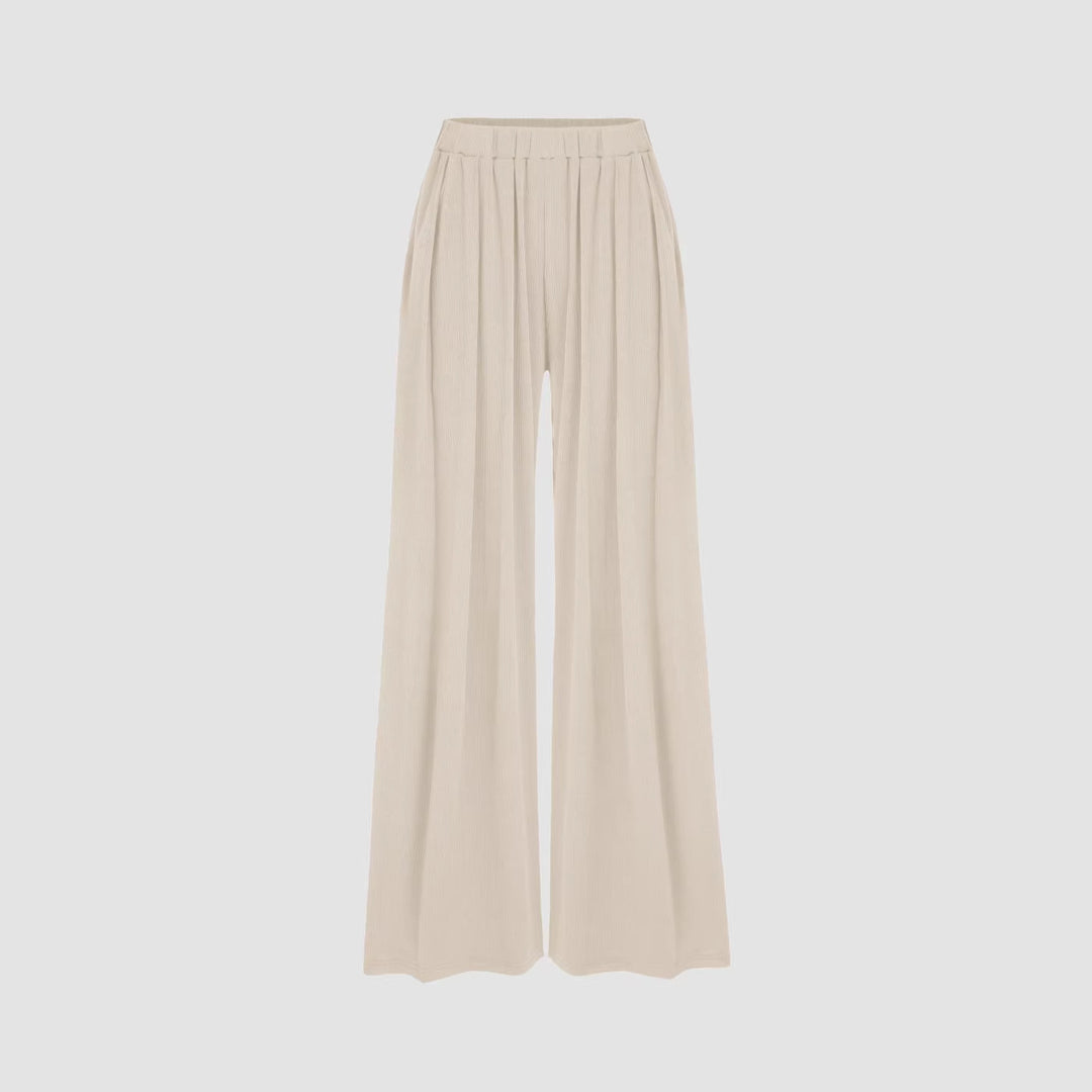 Damen weite Palazzo-Hose mit eleganten Falten und elastischem Bund EB