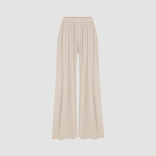 Damen weite Palazzo-Hose mit eleganten Falten und elastischem Bund EB