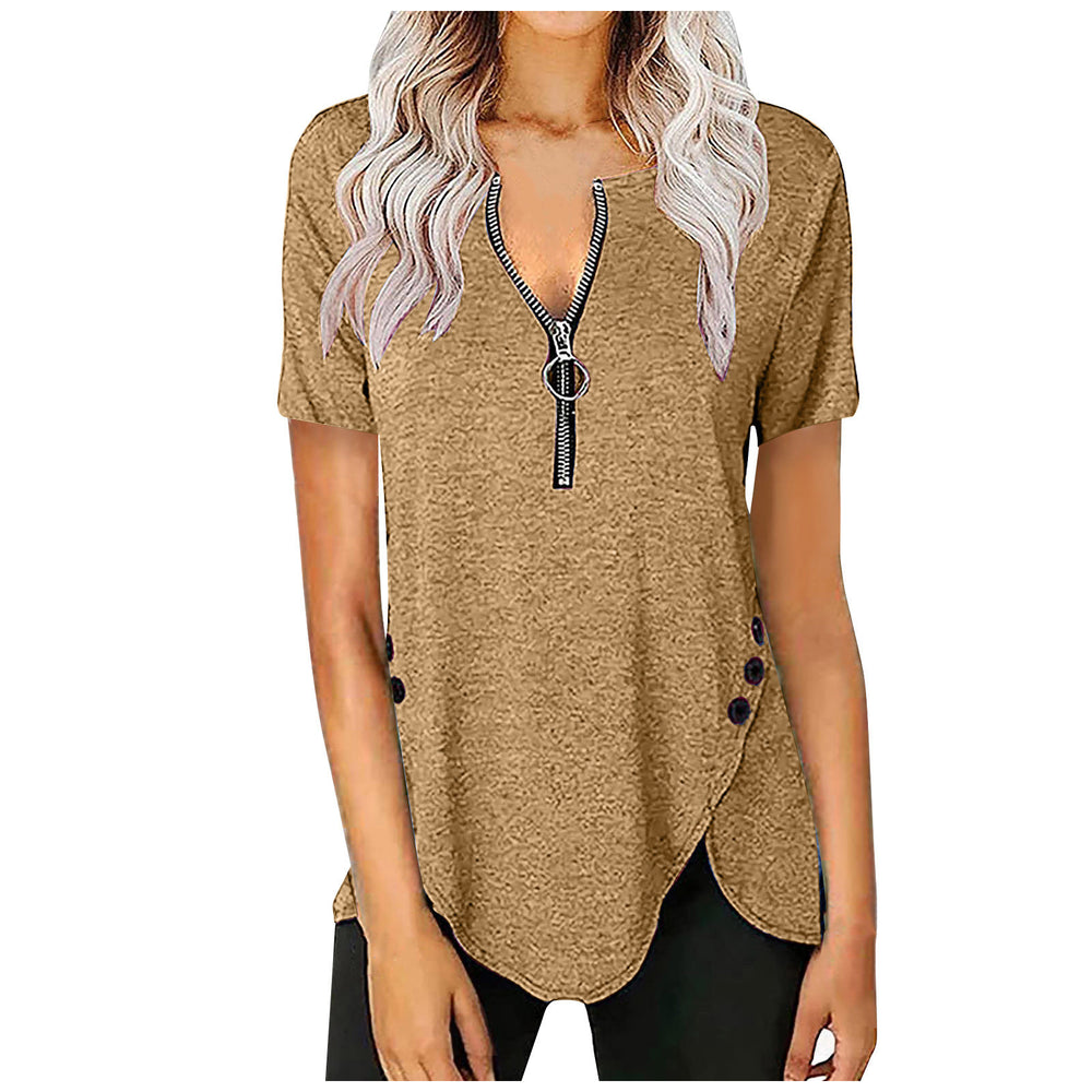 Damen Kurzarmshirt mit asymmetrischem Saum und Reißverschluss EB