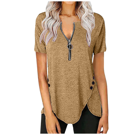 Damen Kurzarmshirt mit asymmetrischem Saum und Reißverschluss EB