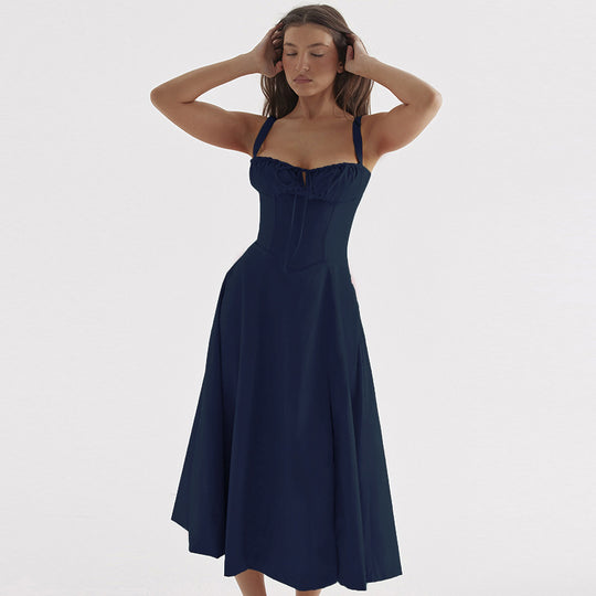 Damen Elegantes Langarm-Maxikleid mit gerafftem Oberteil und A-Linien-Silhouette EB