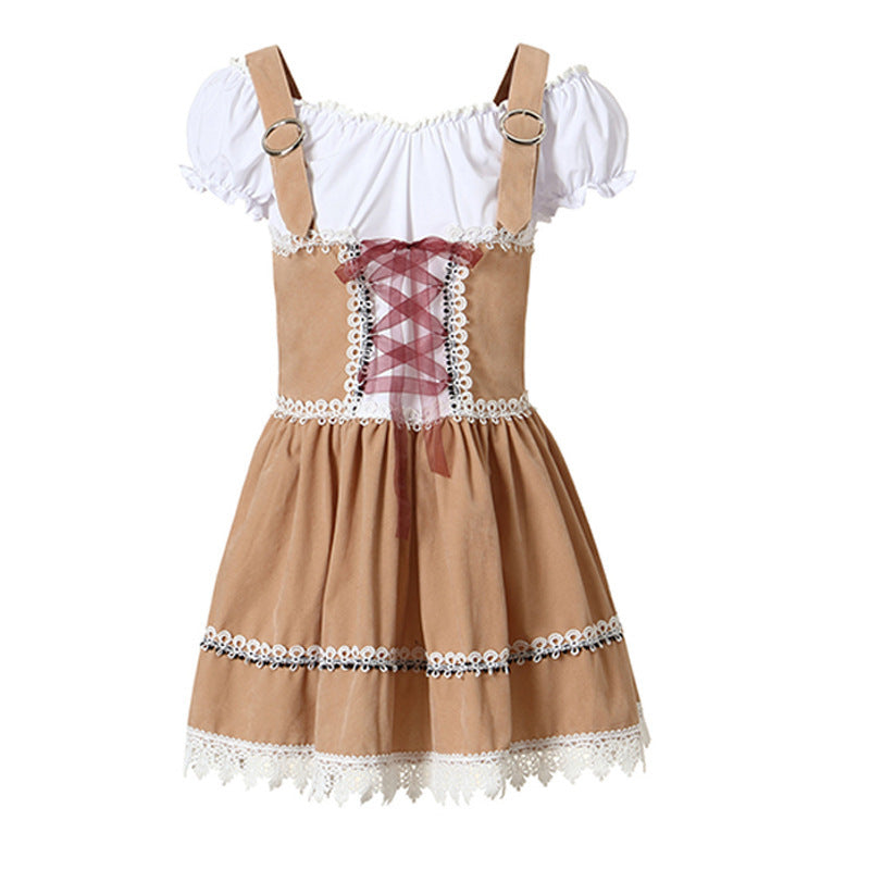 Damen nan bayerisch inspiriertes Minikleid mit geschnürter Korsage, Carmenbluse und Filzhut EB