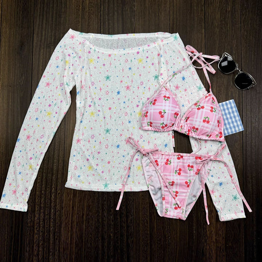 Damen Badeanzug Set mit verspieltem Kirschmotiv EB