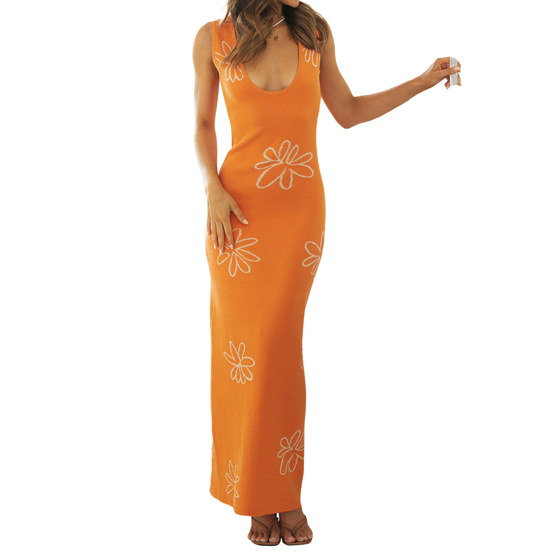 Damen figurbetontes Maxikleid mit floralem Muster und tiefem V-Ausschnitt EB