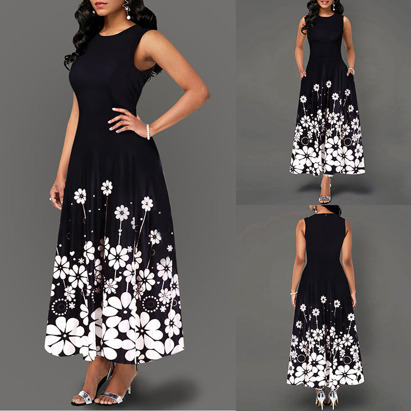 Damen Maxikleid mit Floralem Print und Praktischen Taschen EB