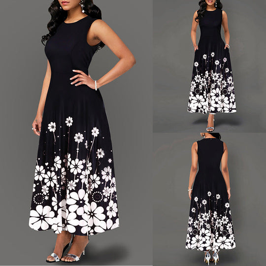 Damen Maxikleid mit Floralem Print und Praktischen Taschen EB