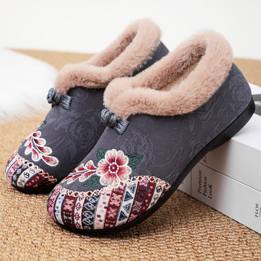Damen Hausschuhe mit elegantem floralen Design und kuscheligem Innenfutter EB