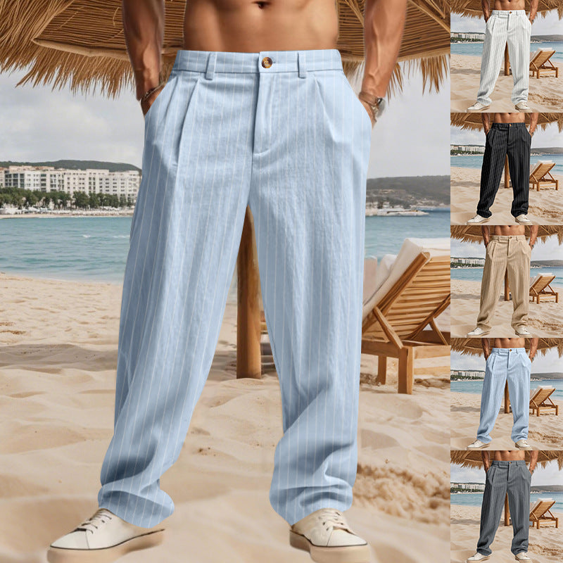 Herren nan lässig-elegante Nadelstreifen-Hose mit Bügelfalte und weitem Bein EB