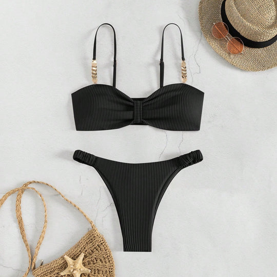 Damen Bustier-Bikini mit elegantem Schleifen-Design und modischen Akzenten EB