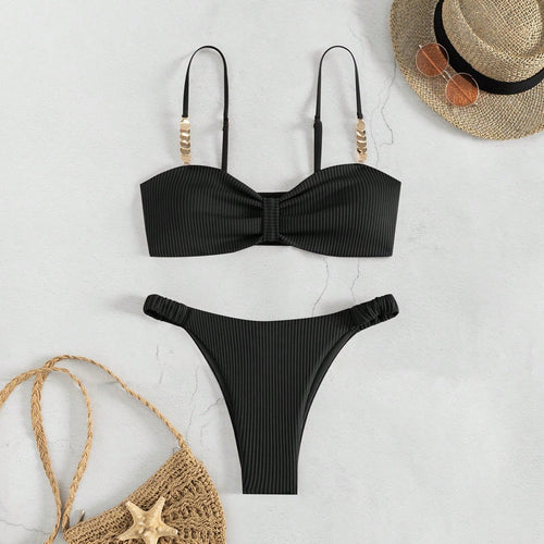 Damen Bustier-Bikini mit elegantem Schleifen-Design und modischen Akzenten EB