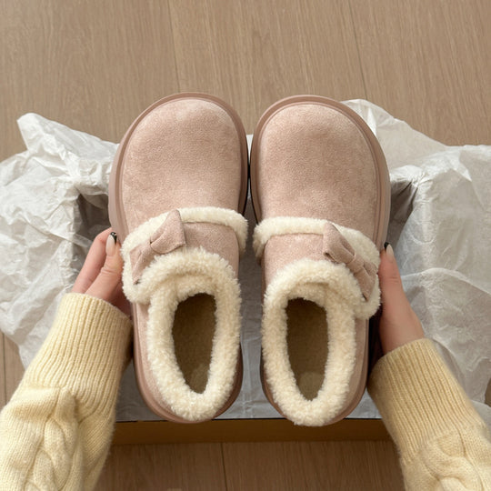 Damen komfortable Clogs mit flauschigem Innenfutter und dekorativer Schleife EB