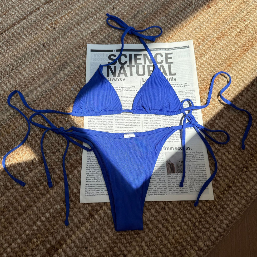 Damen Triangel-Bikini-Set mit verstellbaren Bindebändern und texturiertem Stoff EB