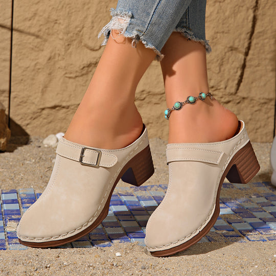 Damen Clogs mit elegantem Riemendesign und komfortablem Blockabsatz EB
