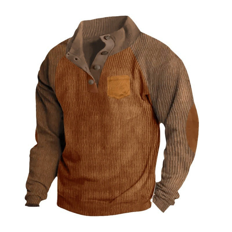Herren Geripptes Henley‑Pullover mit Raglanärmeln, Ellenbogen‑Patches & Brusttasche EB