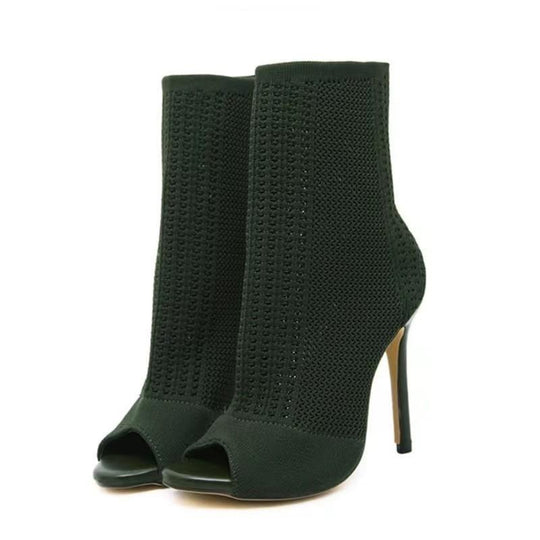 Damen Strick-Ankle Boots mit Peep-Toe und eleganten Absatz EB