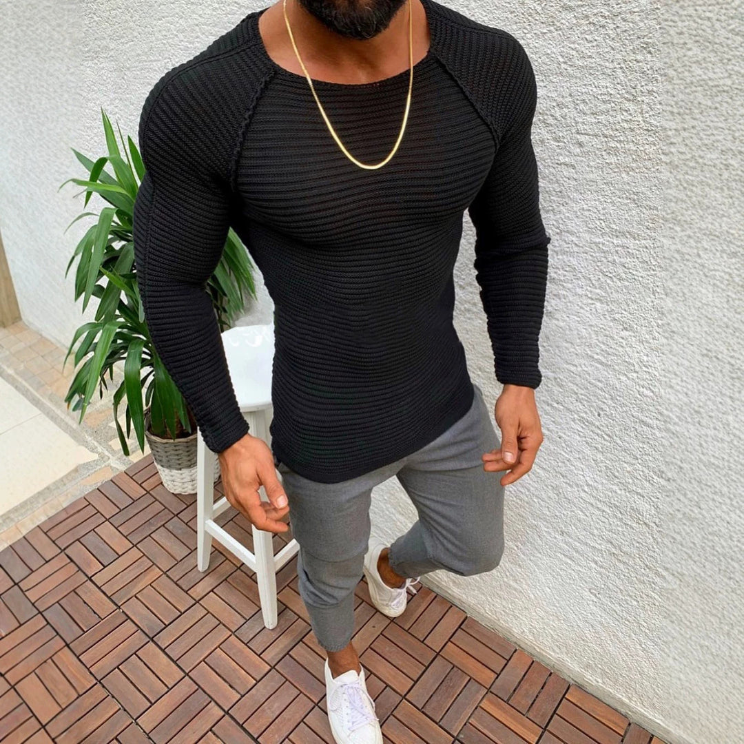 Herren nan figurbetonter Strickpullover mit Raglanärmeln und elastischer Struktur EB