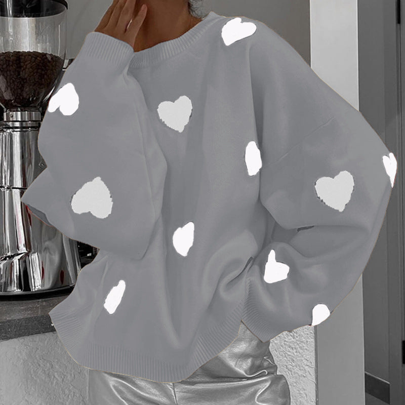 Damen Pullover mit Herzmotiven und lässigem Schnitt EB