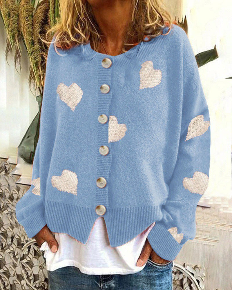 Damen kuschelige Strickjacke mit Herzmotiv EB