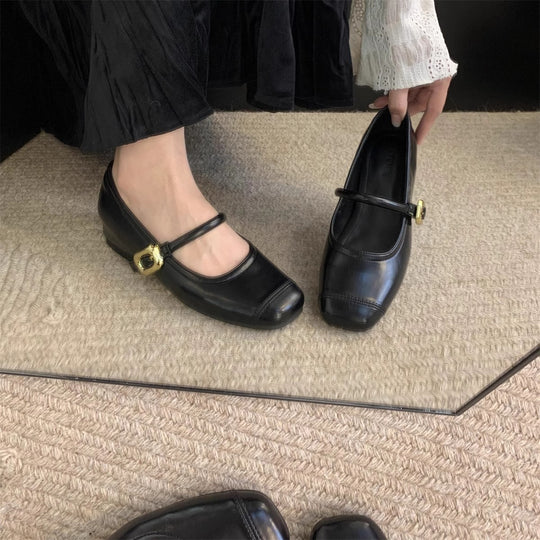 Damen Ballerinas mit eleganter Schnalle und metallischer Oberfläche EB