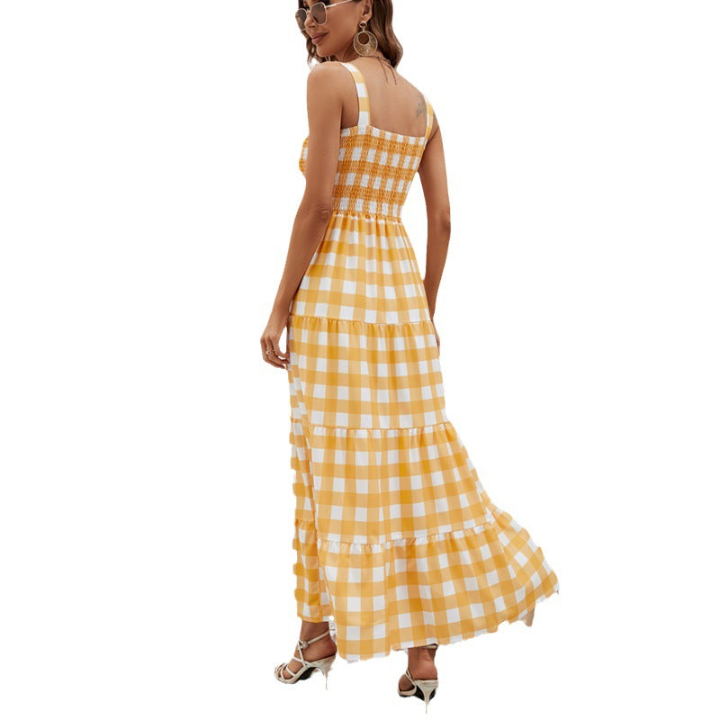 Damen Maxikleid mit Karo-Muster und elastischem Oberteil EB