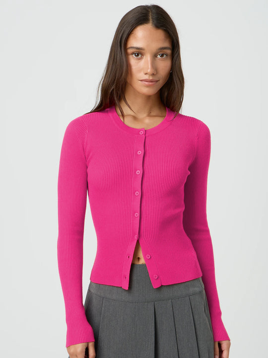 Damen figurbetonte Strickjacke mit Knopfleiste und langen Ärmeln EB