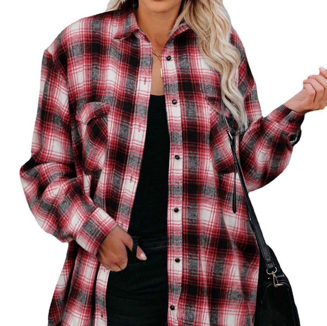 Damen Karierte Flanellbluse mit Brusttaschen und bequemer Passform EB