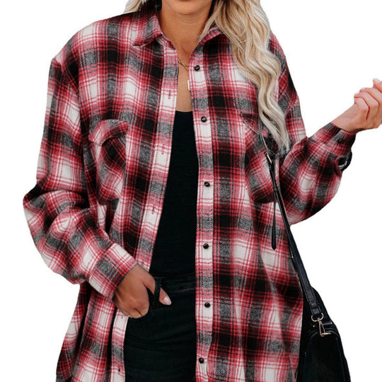 Damen Karierte Flanellbluse mit Brusttaschen und bequemer Passform EB