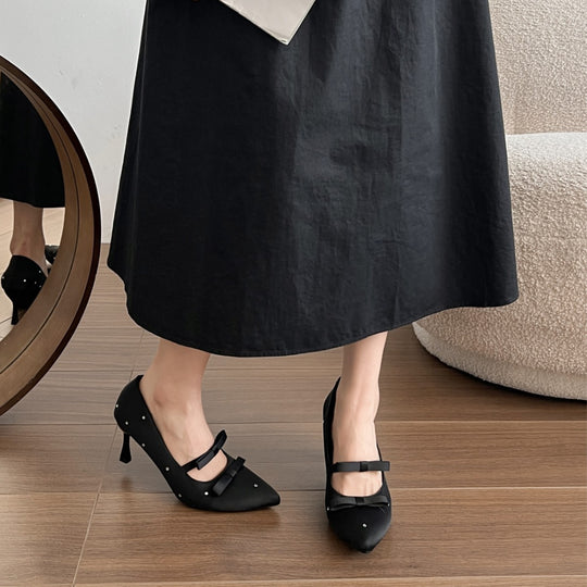 Damen elegante High Heels mit dekorativen Schleifen und Glitzerakzenten EB