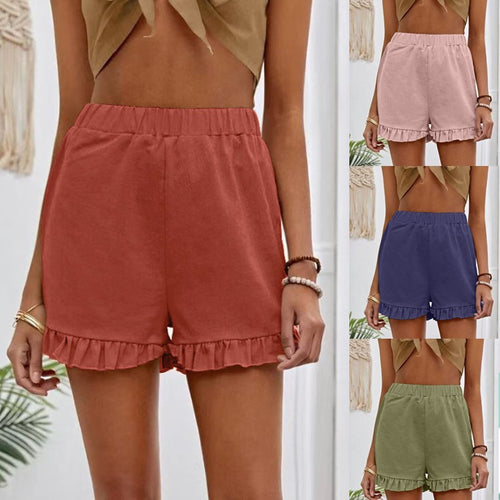 Damen Shorts mit voluminösem Rüschensaum und elastischem Bund EB